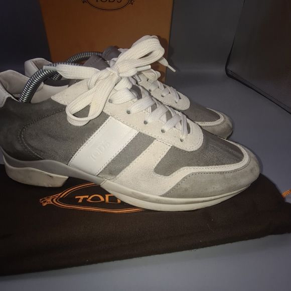 TOD'S 'Fondo Sportivo' Grey Trainers Size UK 3.5 EU 36.5 White Suede Lace-Up - Picture 4 of 12